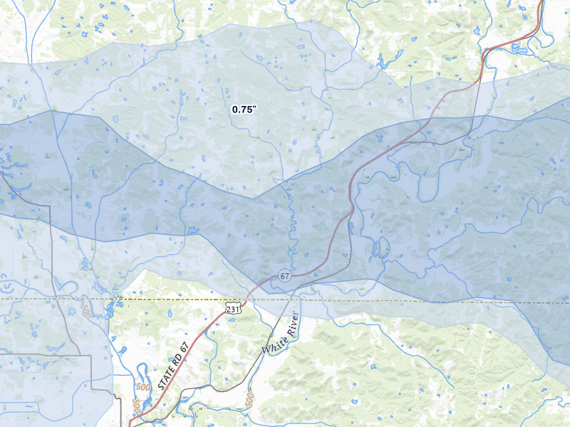 NEXRAD radar-signature map of the hail storm over Freedom, IN on May 15, 2026