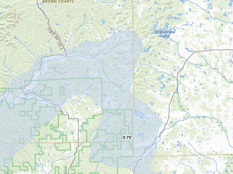 NEXRAD radar-signature map of the hail storm over Freetown, IN on Jul 3, 2026