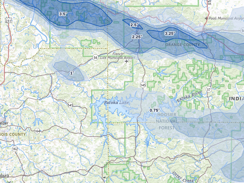 NEXRAD radar-signature map of the hail storm over French Lick, IN on Mar 22, 2026