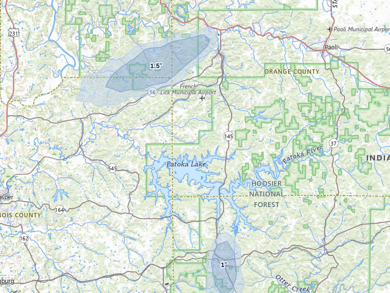 NEXRAD radar-signature map of the hail storm over French Lick, IN on Apr 1, 2026
