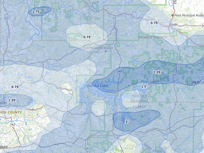 NEXRAD radar-signature map of the hail over French Lick, IN