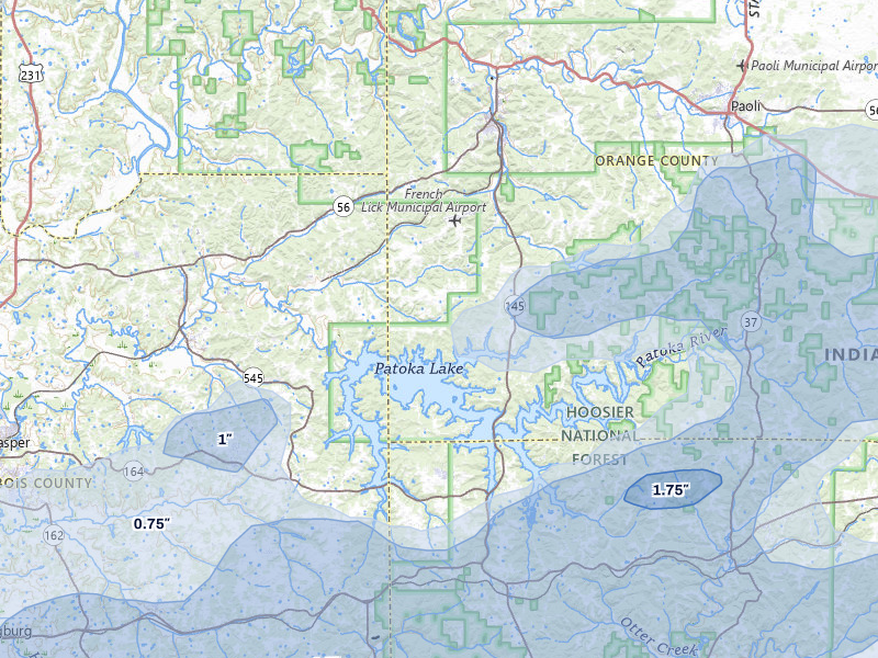 NEXRAD radar-signature map of the hail storm over French Lick, IN on May 16, 2026