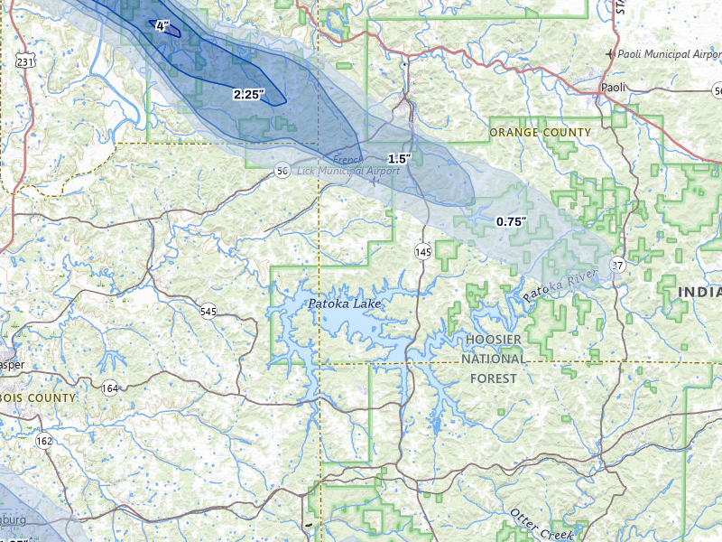 NEXRAD radar-signature map of the hail over French Lick, IN