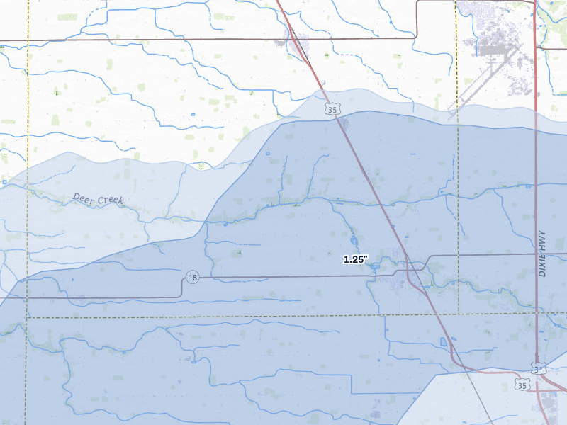 NEXRAD radar-signature map of the hail storm over Galveston, IN on Mar 22, 2026