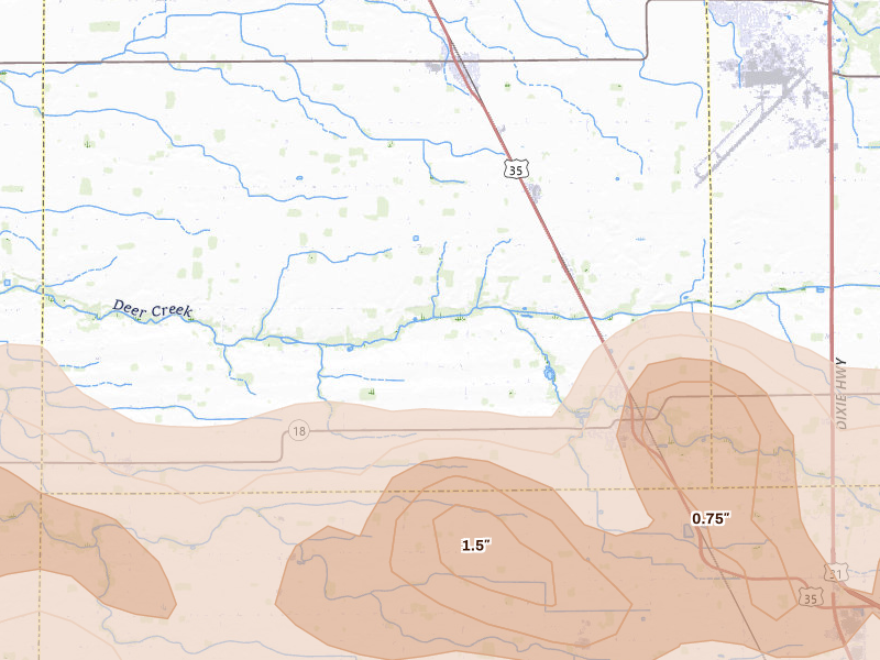 Radar-estimated hail-size map of the storm over Galveston, IN