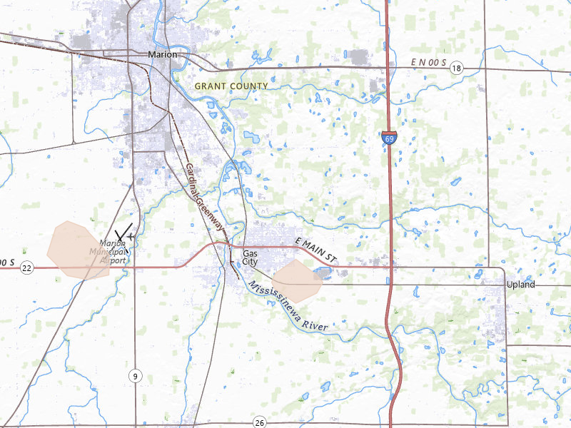 Radar-estimated hail-size map of the storm over Gas City, IN on Mar 26, 2026