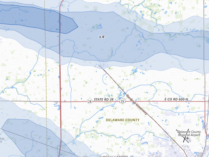 NEXRAD radar-signature map of the hail storm over Gaston, IN on Mar 22, 2026