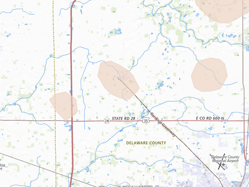 Radar-estimated hail-size map of the storm over Gaston, IN on Aug 11, 2026