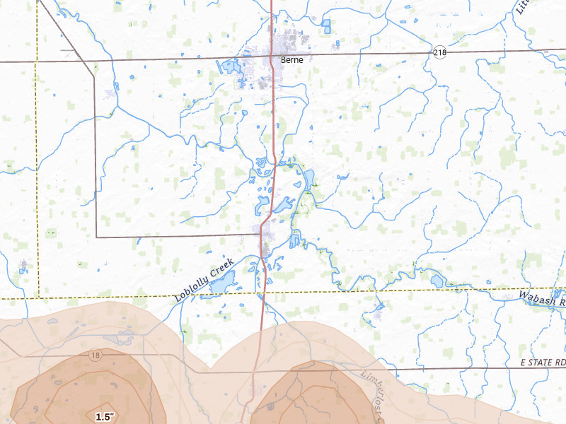 Radar-estimated hail-size map of the storm over Geneva, IN on Mar 26, 2026