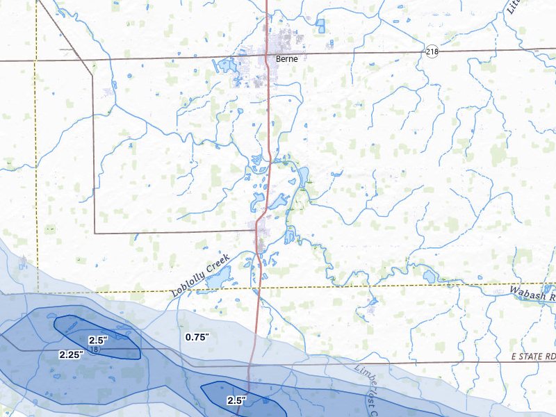 NEXRAD radar-signature map of the hail over Geneva, IN