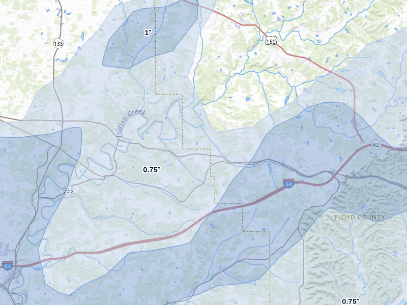 NEXRAD radar-signature map of the hail storm over Georgetown, IN on May 16, 2026