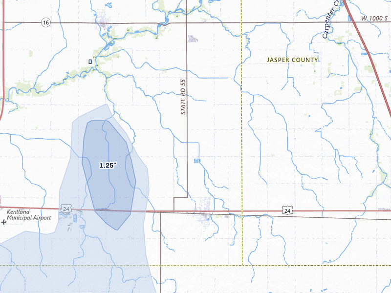NEXRAD radar-signature map of the hail over Goodland, IN