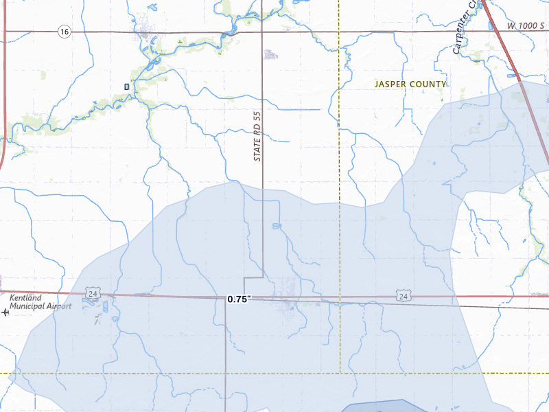 NEXRAD radar-signature map of the hail over Goodland, IN