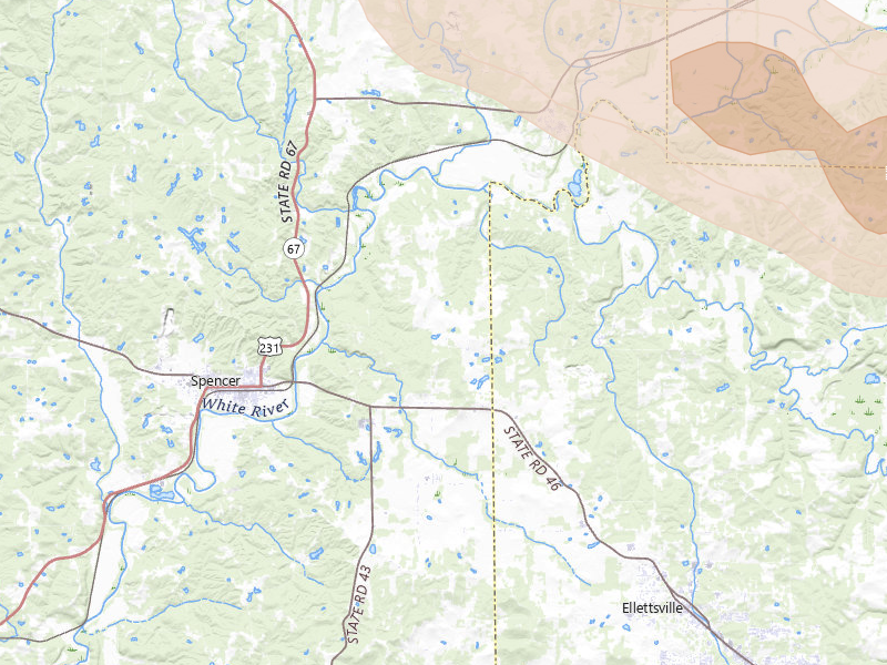 Radar-estimated hail-size map of the storm over Gosport, IN on Aug 11, 2026