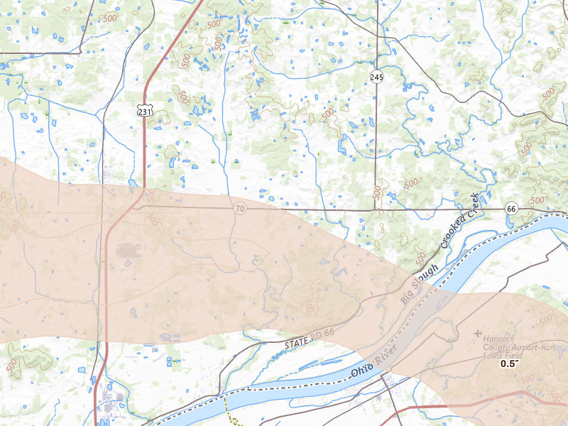 Radar-estimated hail-size map of the storm over Grandview, IN