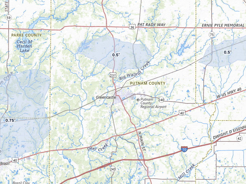 NEXRAD radar-signature map of the hail storm over Greencastle, IN on May 4, 2026