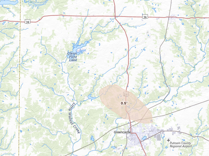 Radar-estimated hail-size map of the storm over Greencastle, IN