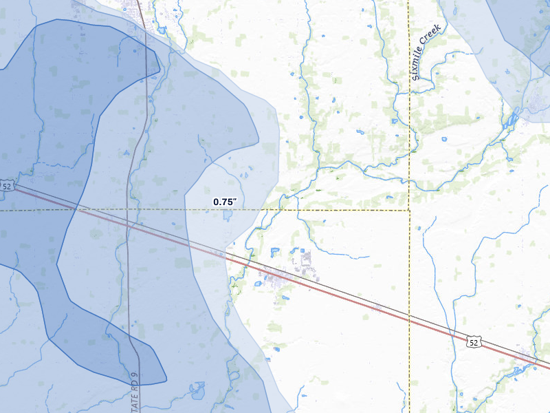 NEXRAD radar-signature map of the hail storm over Greenfield, IN on Aug 11, 2026
