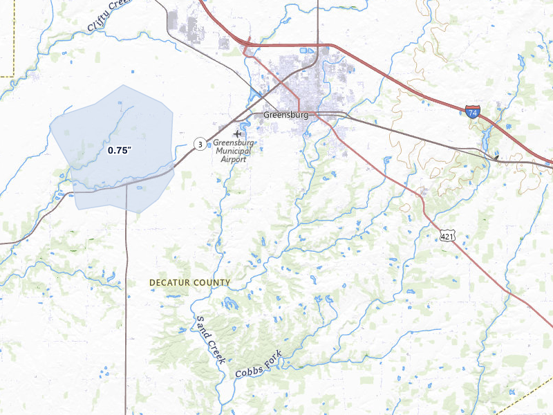 NEXRAD radar-signature map of the hail over Greensburg, IN