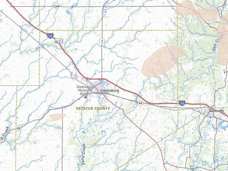 Radar-estimated hail-size map of the storm over Greensburg, IN on Aug 7, 2026