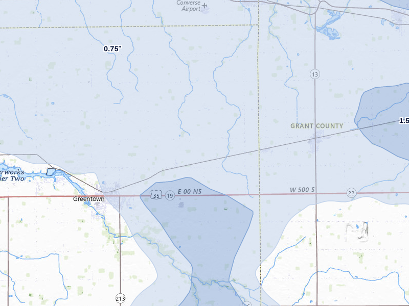 NEXRAD radar-signature map of the hail storm over Greentown, IN on Mar 22, 2026