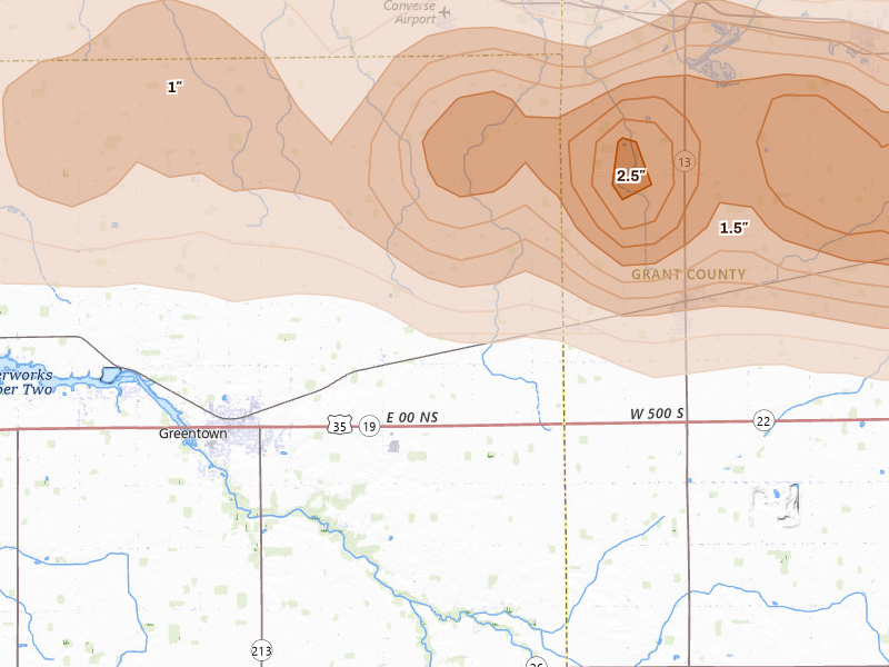 Radar-estimated hail-size map of the storm over Greentown, IN