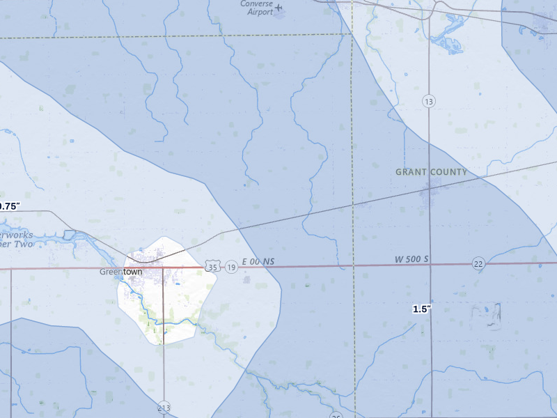 NEXRAD radar-signature map of the hail storm over Greentown, IN on Aug 11, 2026