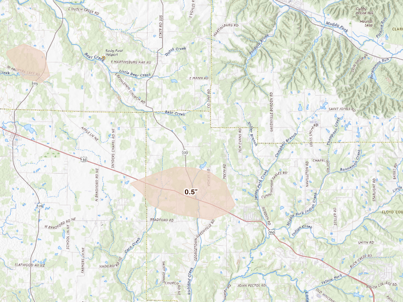 Radar-estimated hail-size map of the storm over Greenville, IN