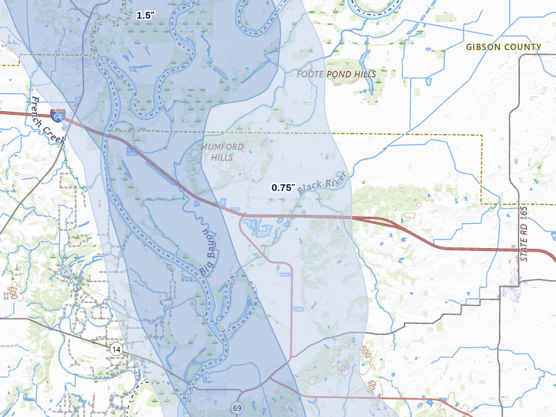 NEXRAD radar-signature map of the hail storm over Griffin, IN on Jul 26, 2026