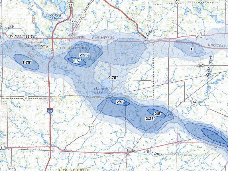 NEXRAD radar-signature map of the hail storm over Hamilton, IN on Mar 26, 2026