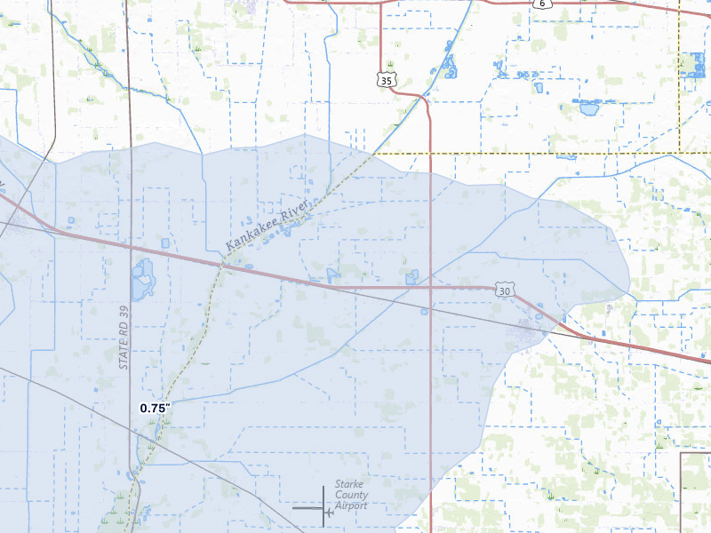 NEXRAD radar-signature map of the hail storm over Hamlet, IN on Mar 31, 2026