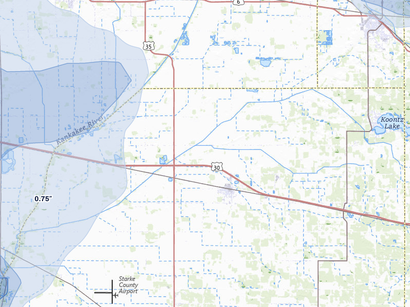 NEXRAD radar-signature map of the hail storm over Hamlet, IN on Aug 9, 2026
