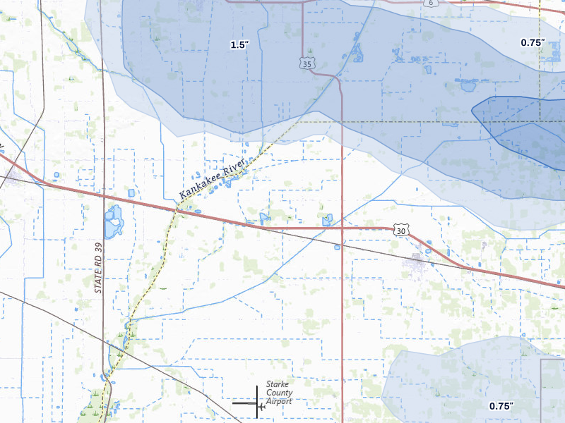 NEXRAD radar-signature map of the hail storm over Hamlet, IN on Aug 10, 2026