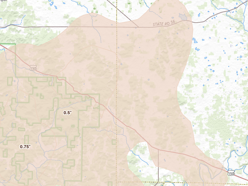Radar-estimated hail-size map of the storm over Hardinsburg, IN on Apr 27, 2026