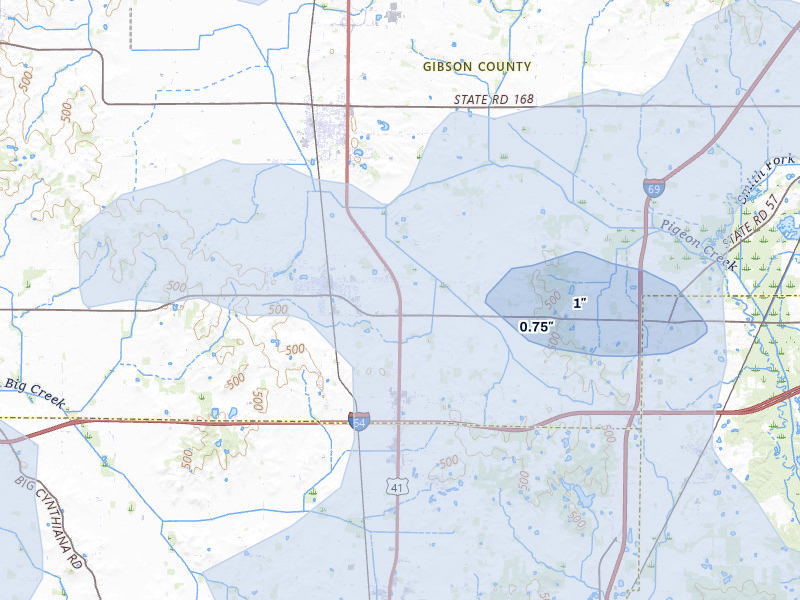 NEXRAD radar-signature map of the hail over Haubstadt, IN