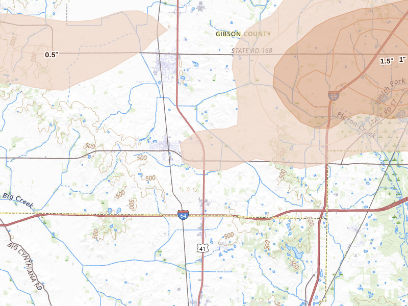 Radar-estimated hail-size map of the storm over Haubstadt, IN