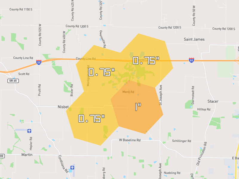 Hail map of Haubstadt, IN on Jul 26, 2026, hail up to 1"