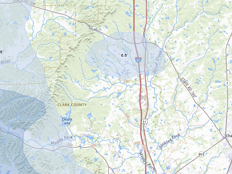 NEXRAD radar-signature map of the hail over Henryville, IN