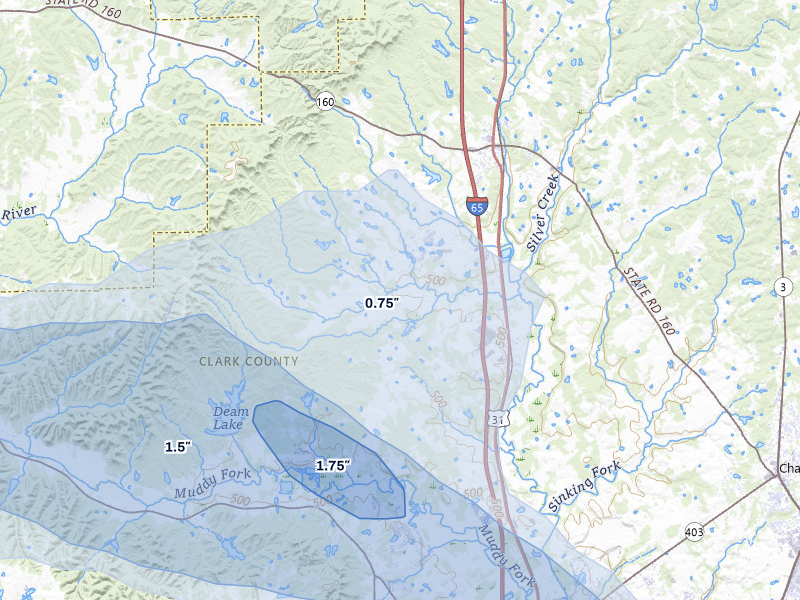 NEXRAD radar-signature map of the hail over Henryville, IN