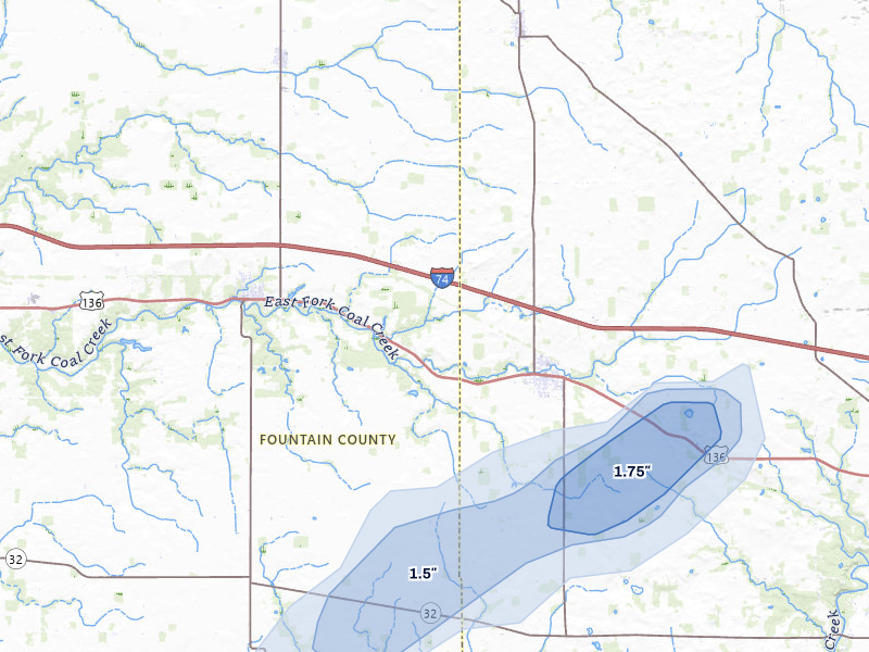 NEXRAD radar-signature map of the hail storm over Hillsboro, IN on Jan 8, 2026