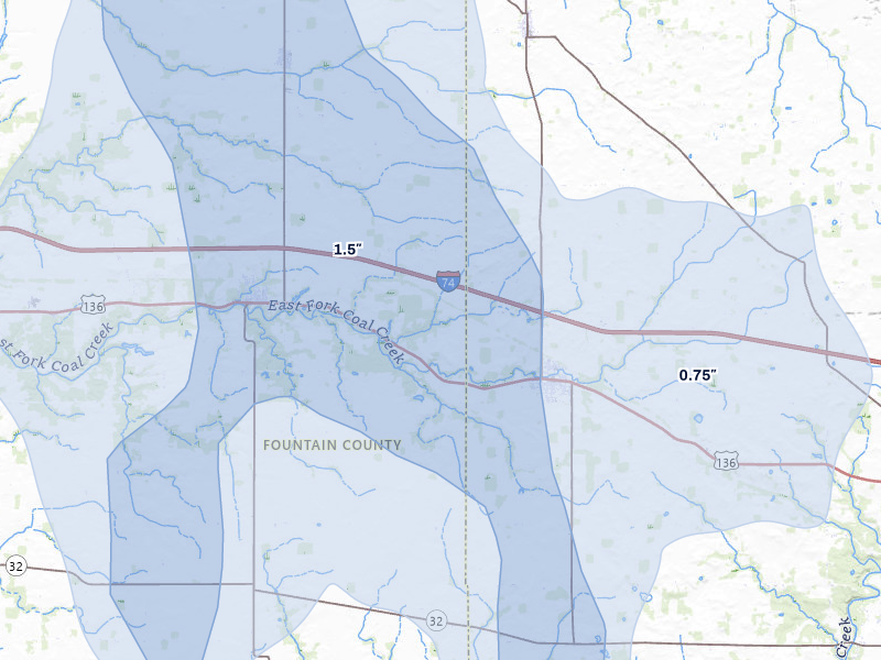 NEXRAD radar-signature map of the hail storm over Hillsboro, IN on Jun 6, 2026