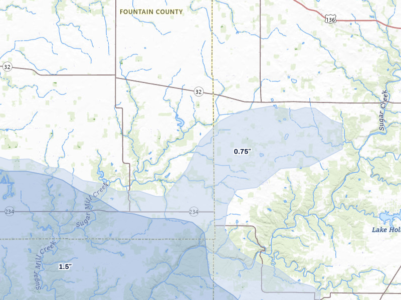 NEXRAD radar-signature map of the hail over Hillsboro, IN