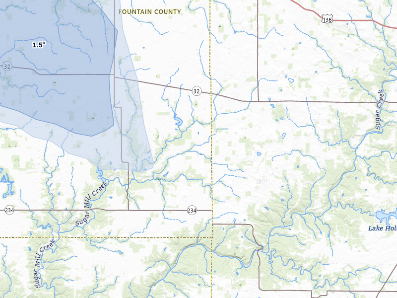 NEXRAD radar-signature map of the hail storm over Hillsboro, IN on Aug 9, 2026