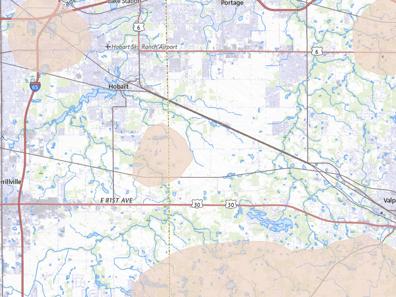 Radar-estimated hail-size map of the storm over Hobart, IN on Aug 9, 2026