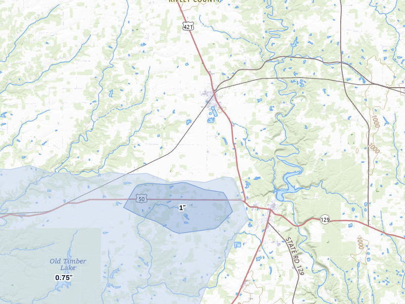 NEXRAD radar-signature map of the hail storm over Holton, IN on May 16, 2026