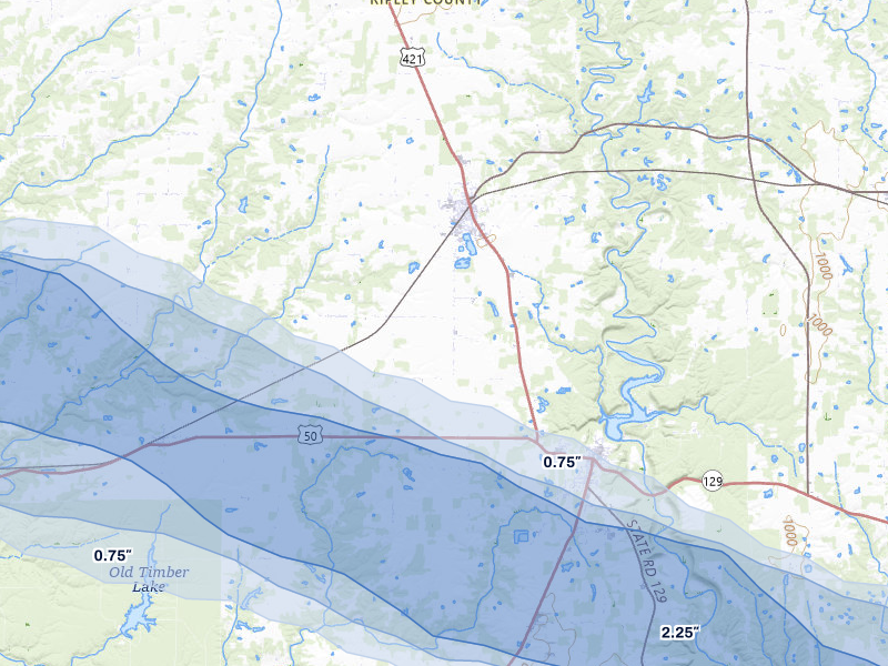 NEXRAD radar-signature map of the hail over Holton, IN