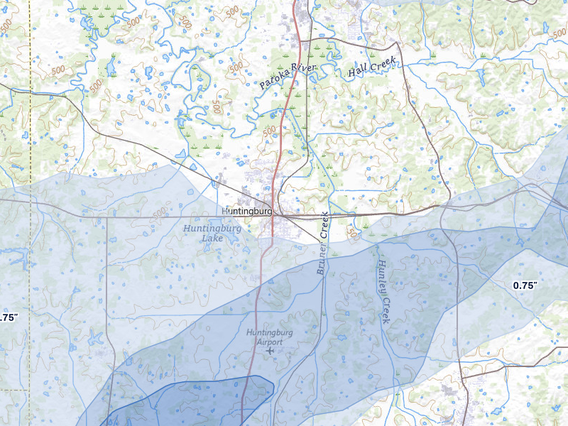 NEXRAD radar-signature map of the hail over Huntingburg, IN