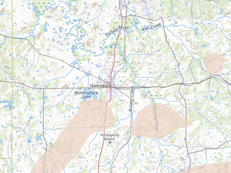 Radar-estimated hail-size map of the storm over Huntingburg, IN on May 16, 2026