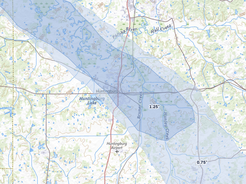 NEXRAD radar-signature map of the hail over Huntingburg, IN