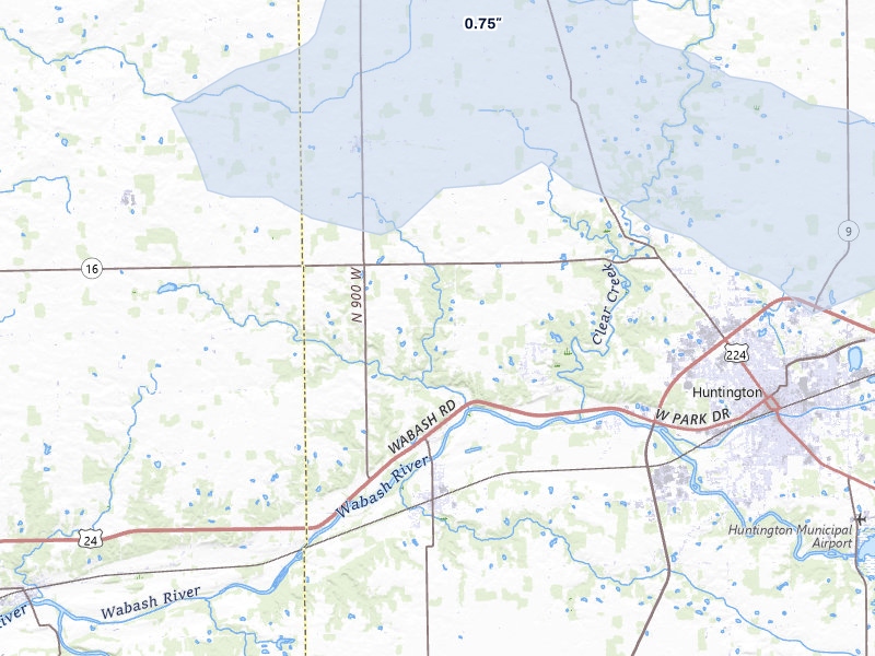 NEXRAD radar-signature map of the hail storm over Huntington, IN on Jun 5, 2026